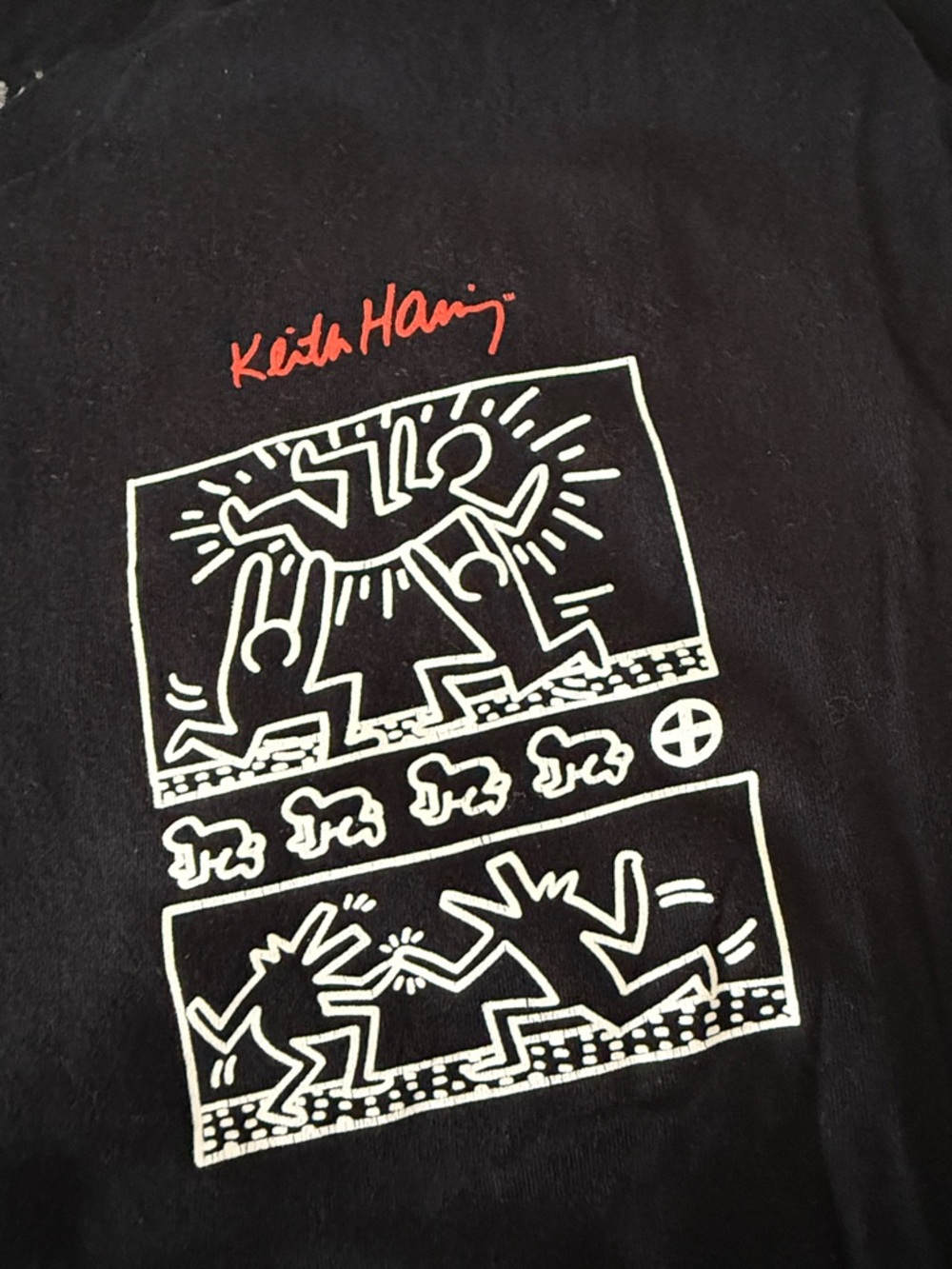 Keith Haring Black Graphic Tee with Red & White Heart Design - Picture 4 of 6